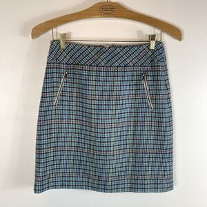 Talbots Blue Plaid Wool Blend Skirt Pockets A-Line Size 2 Preppy Classic Classy